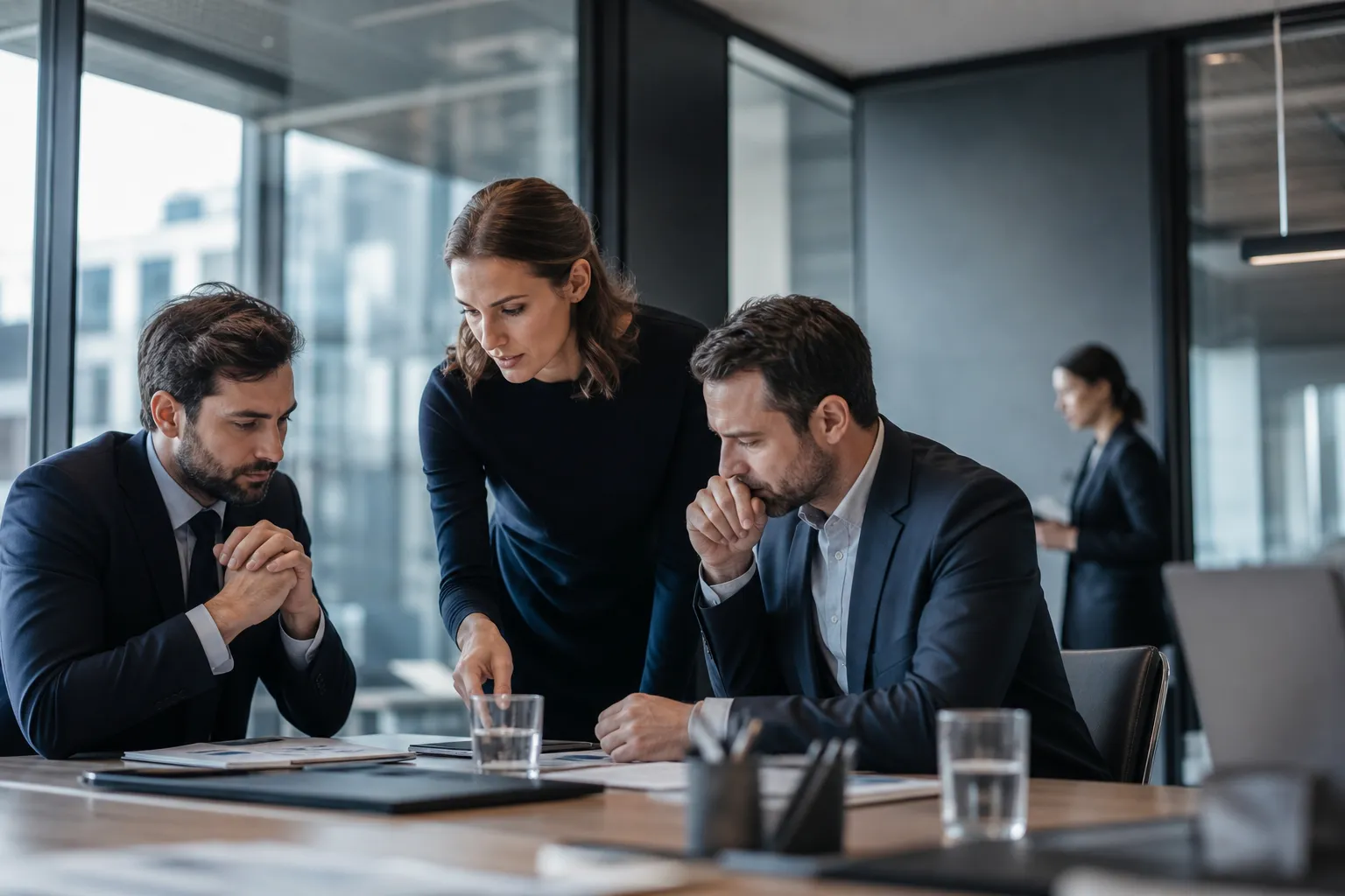 Le dirigeant d'une jeune entreprise technologique échange avec un collaborateur devant un tableau présentant un plan d'attribution de titres.