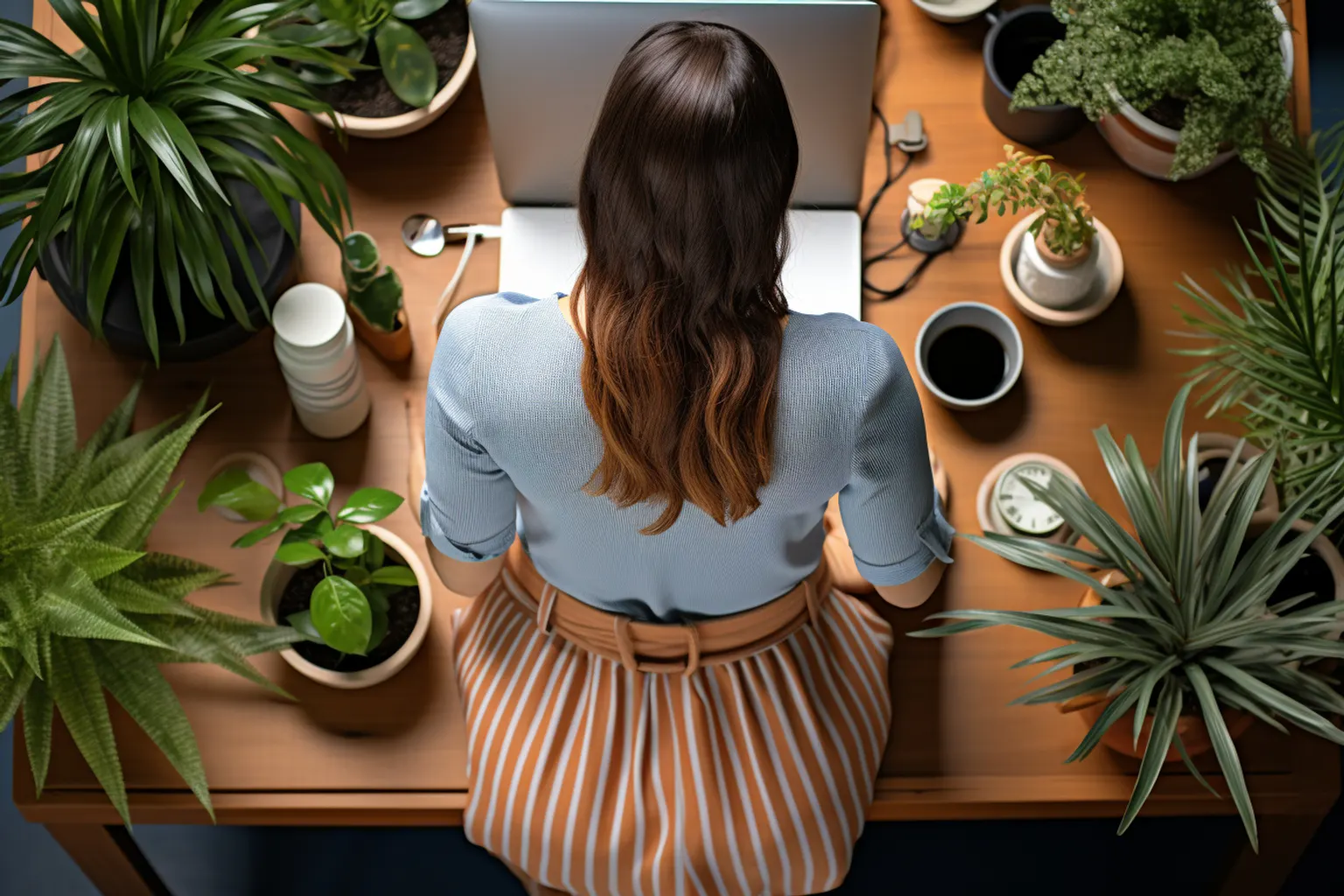 Poste de travail à domicile ergonomique et économique, avec écran surélevé, chaise réglable et lampe de bureau.