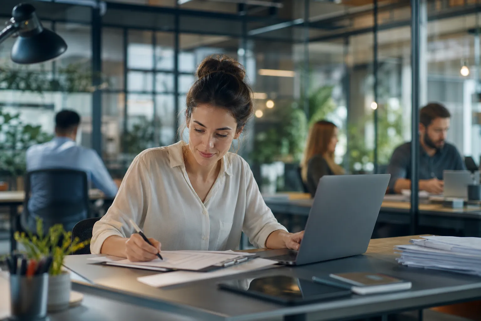 Une personne travaille sur son ordinateur portable à son domicile en soirée, après sa journée de salarié.